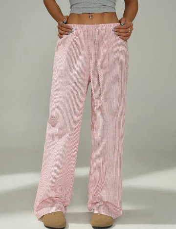 Pantaloni SHEIN CURVE, roz/alb