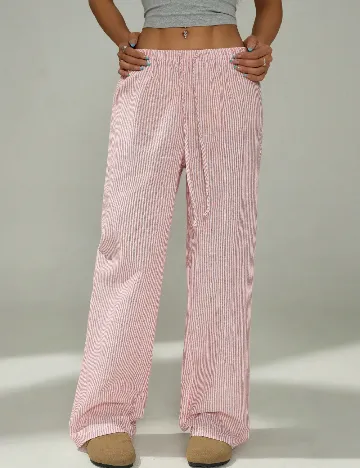 Pantaloni SHEIN CURVE, roz/alb