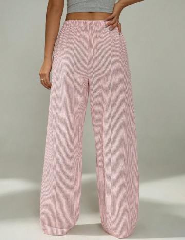 Pantaloni SHEIN CURVE, roz/alb