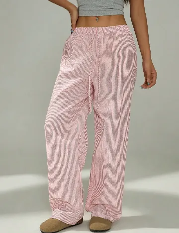Pantaloni SHEIN CURVE, roz/alb