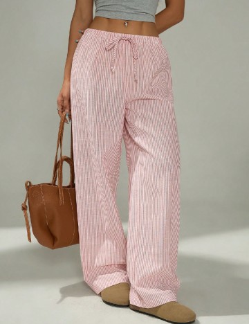 Pantaloni SHEIN CURVE, roz/alb