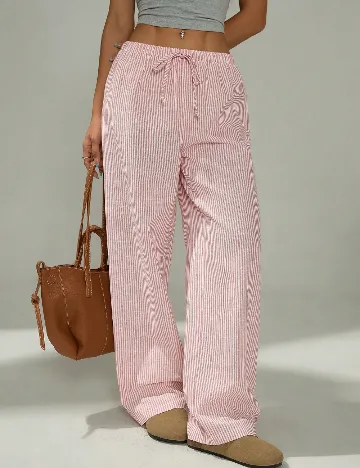 Pantaloni SHEIN CURVE, roz/alb