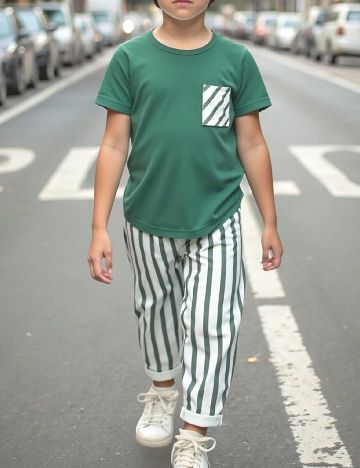 Compleu Shein Kids, verde/alb