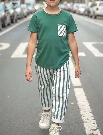Compleu Shein Kids, verde/alb