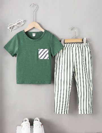 Compleu Shein Kids, verde/alb