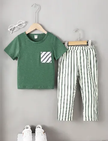 Compleu Shein Kids, verde/alb