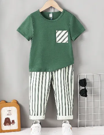 Compleu Shein Kids, verde/alb