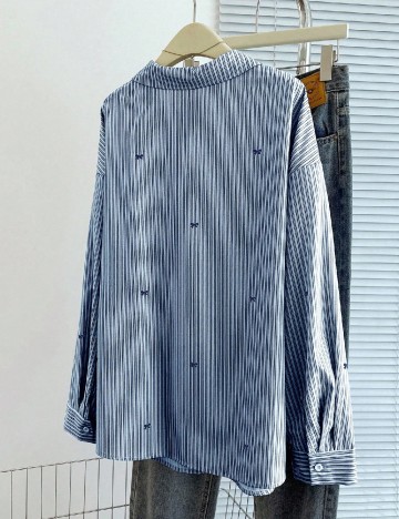 Camasa Oversize SHEIN CURVE, albastru/alb