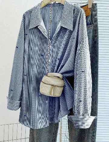 Camasa Oversize SHEIN CURVE, albastru/alb