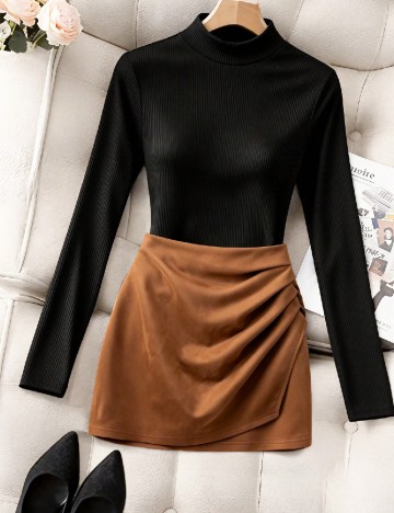 Compleu SHEIN CURVE, negru/maro