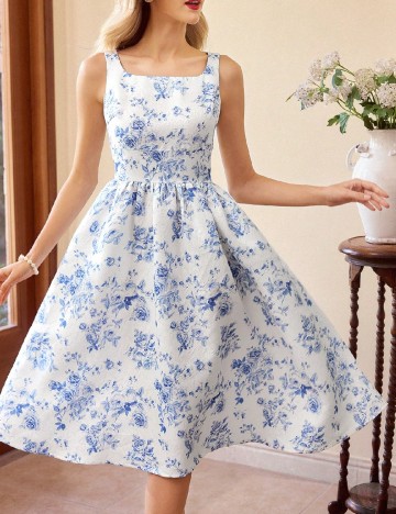 Rochie medie SHEIN, alb/albastru