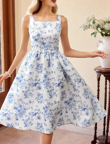 Rochie medie SHEIN, alb/albastru