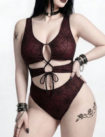 Costum de baie Romwe Plus Size, visiniu