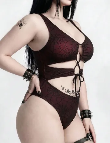 Costum de baie Romwe Plus Size, visiniu