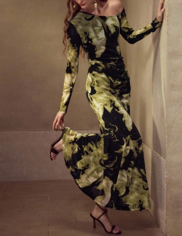 Rochie lunga MOTF, verde/negru