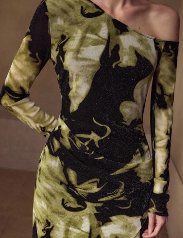 Rochie lunga MOTF, verde/negru