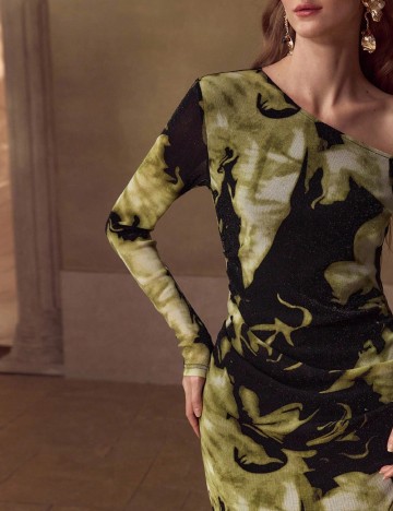 Rochie lunga MOTF, verde/negru