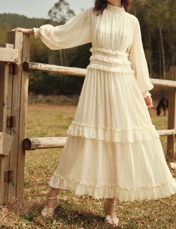 Rochie lunga Anewsta, ecru