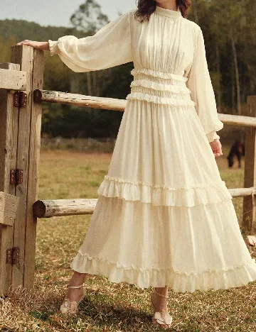 Rochie lunga Anewsta, ecru