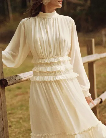 Rochie lunga Anewsta, ecru