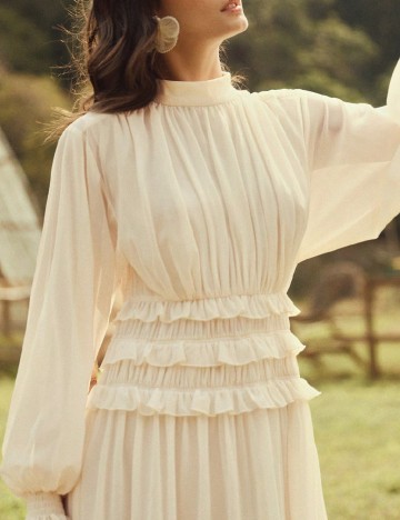 Rochie lunga Anewsta, ecru