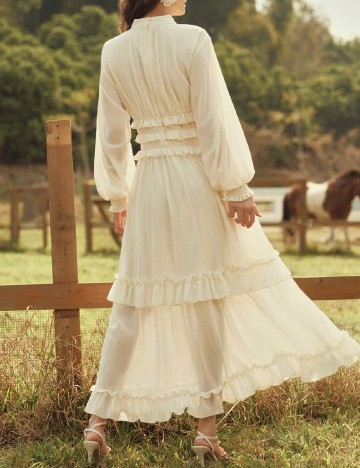 Rochie lunga Anewsta, ecru