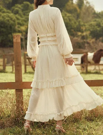 Rochie lunga Anewsta, ecru