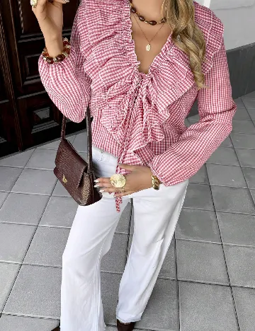 Bluza SHEIN, roz pudra inchis/alb