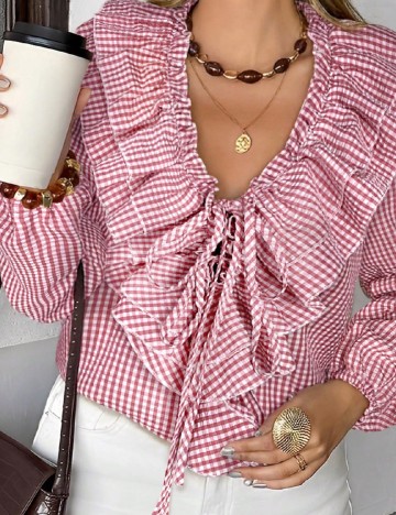 Bluza SHEIN, roz pudra inchis/alb