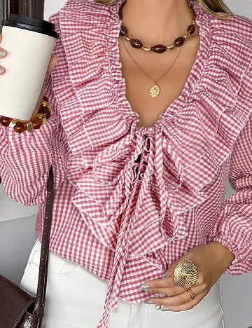 Bluza SHEIN, roz pudra inchis/alb