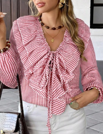 Bluza SHEIN, roz pudra inchis/alb