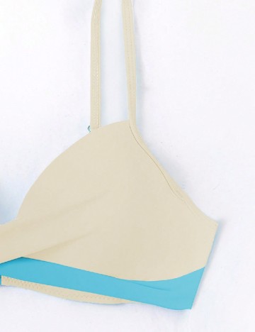 Costum de baie SHEIN, albastru/crem
