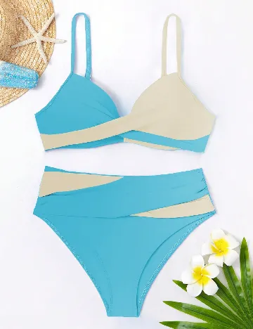 Costum de baie SHEIN, albastru/crem