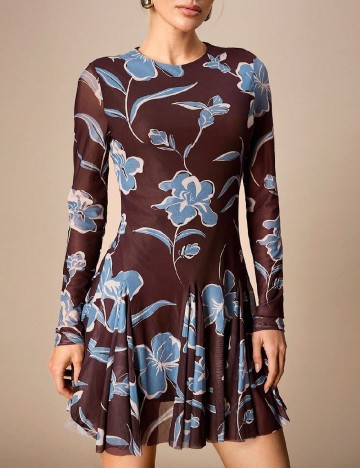 Rochie scurta SHEIN, maro/albastru