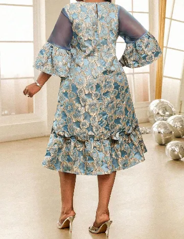 Rochie medie SHEIN CURVE, albastru/auriu