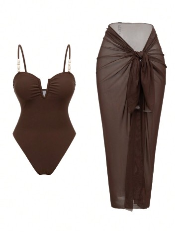 Costum de baie SHEIN, maro