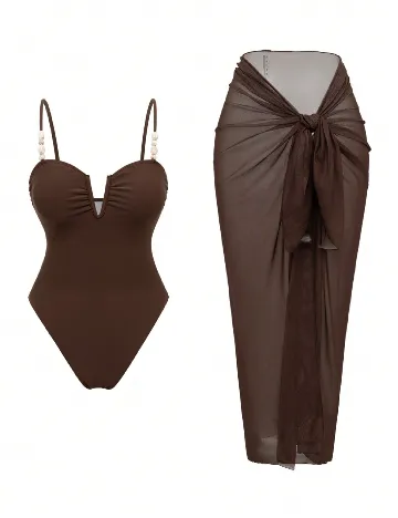 Costum de baie SHEIN, maro