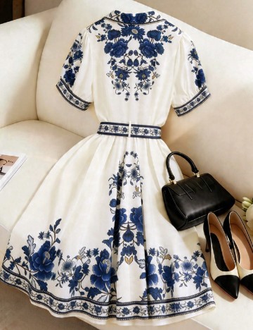 Rochie medie SHEIN CURVE, alb/albastru