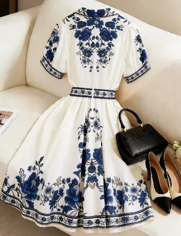 Rochie medie SHEIN CURVE, alb/albastru