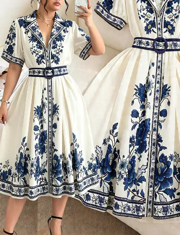 Rochie medie SHEIN CURVE, alb/albastru
