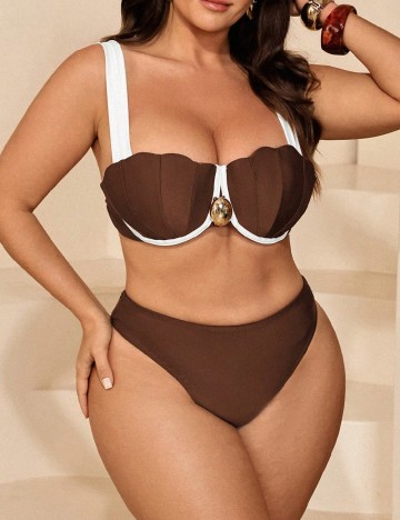Costum de baie SHEIN CURVE, maro