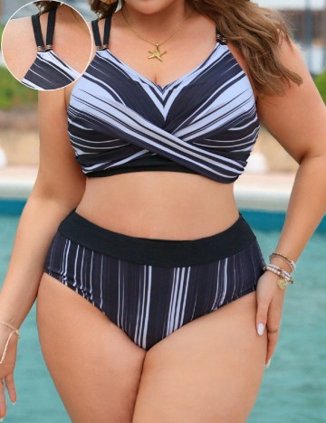 Costum de baie SHEIN CURVE, alb/negru