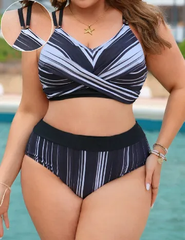 Costum de baie SHEIN CURVE, alb/negru