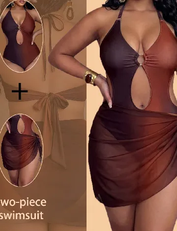 Costum de baie SHEIN CURVE, maro/mov