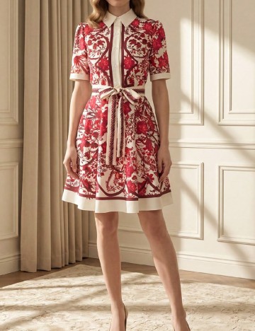 Rochie scurta SHEIN, rosu/crem