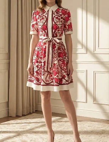 Rochie scurta SHEIN, rosu/crem