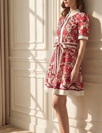 Rochie scurta SHEIN, rosu/crem
