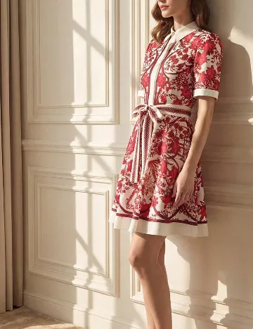Rochie scurta SHEIN, rosu/crem