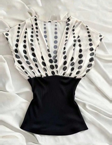 Bluza SHEIN CURVE, ecru/negru