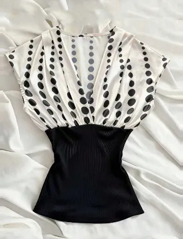 Bluza SHEIN CURVE, ecru/negru